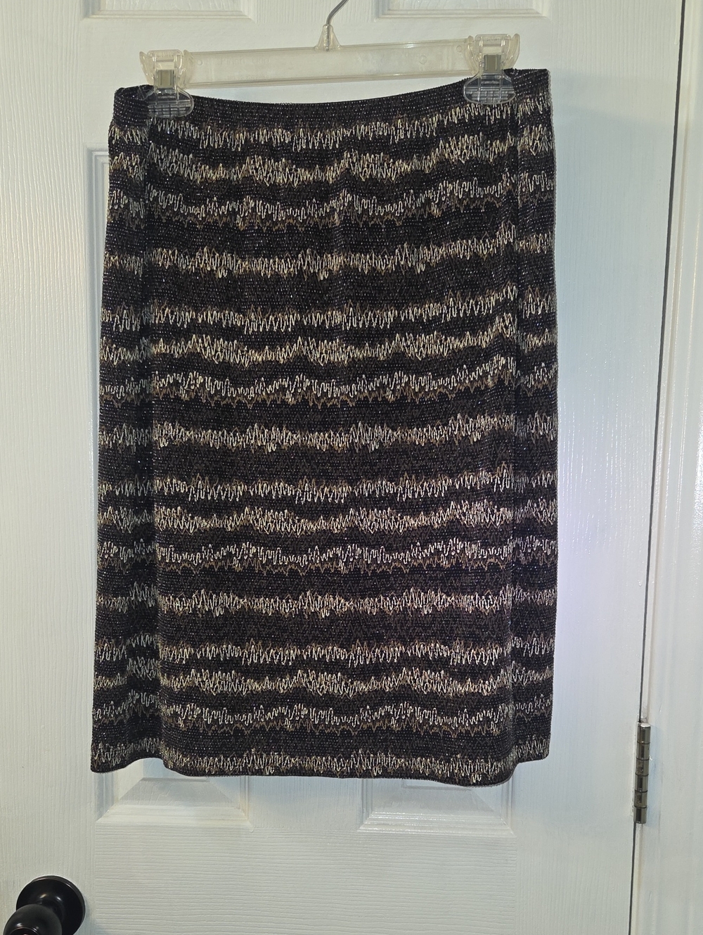 Chico's Black and Silver Knit Pencil Skirt